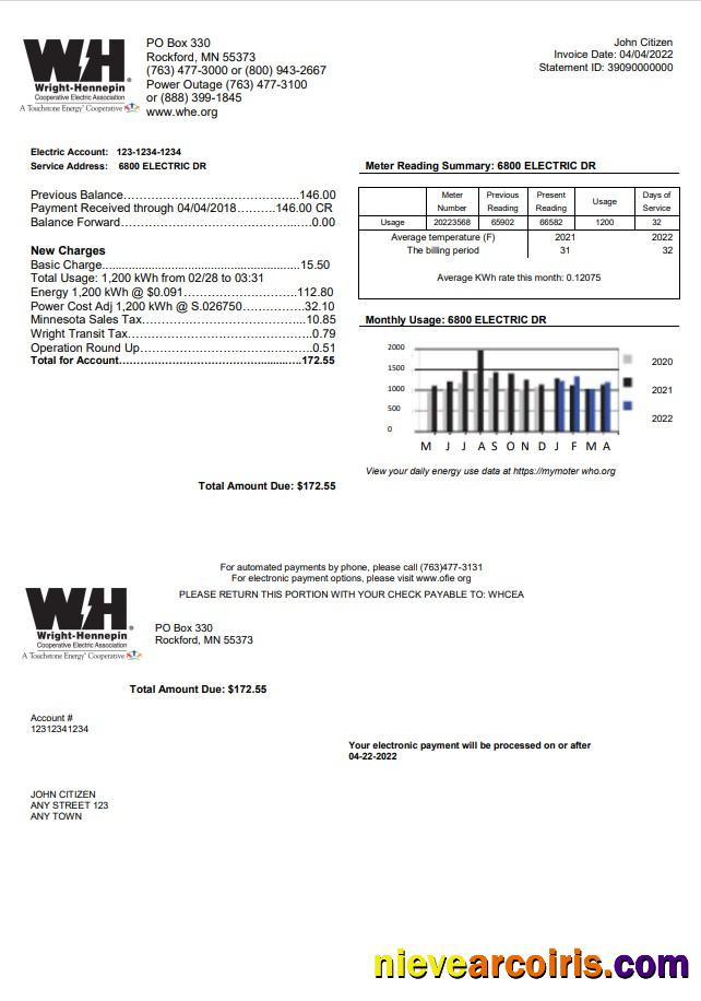 USA Minnesota Wright-Hennepin utility bill